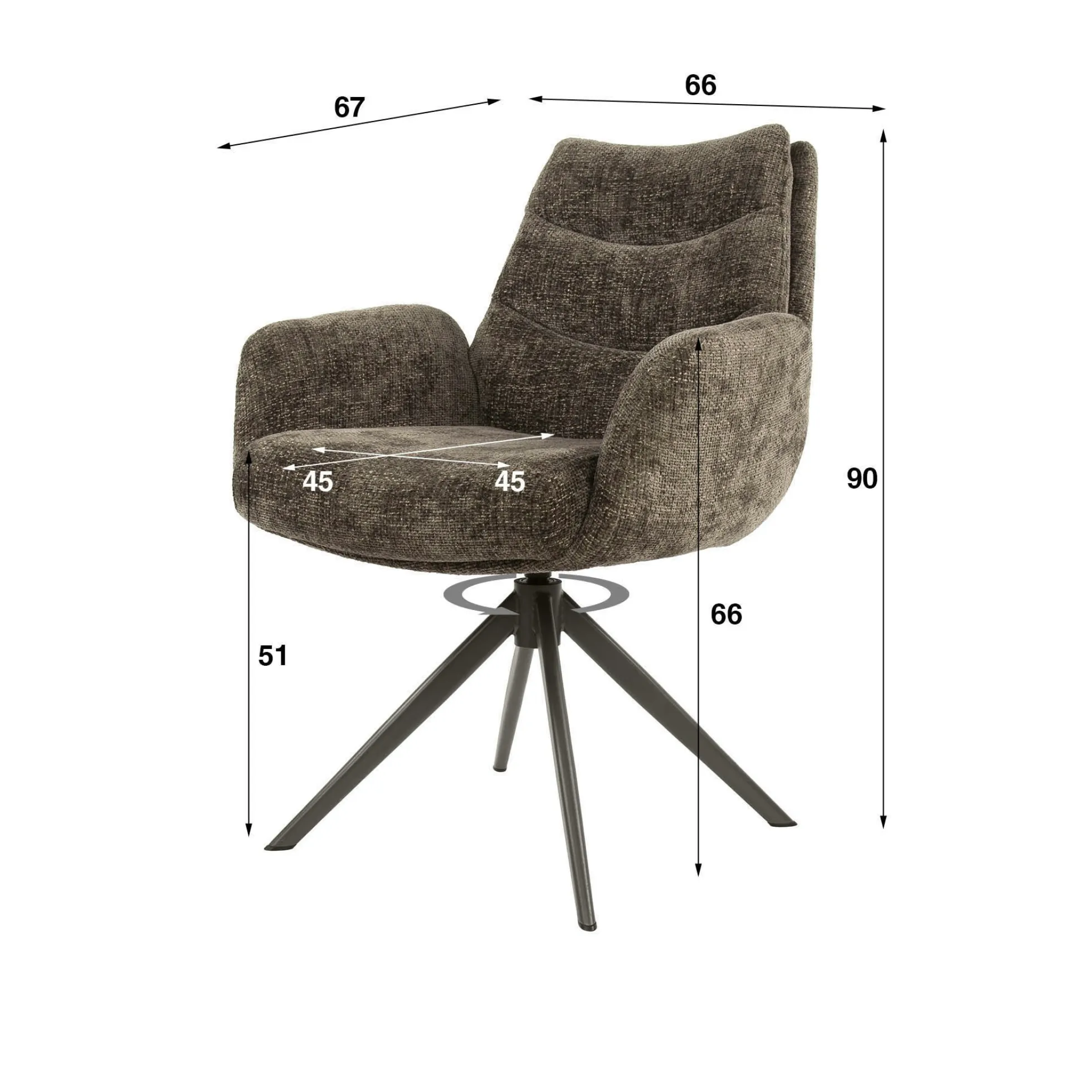 Fauteuil de table pivotant en tissu chenille taupe (x2) TAJ