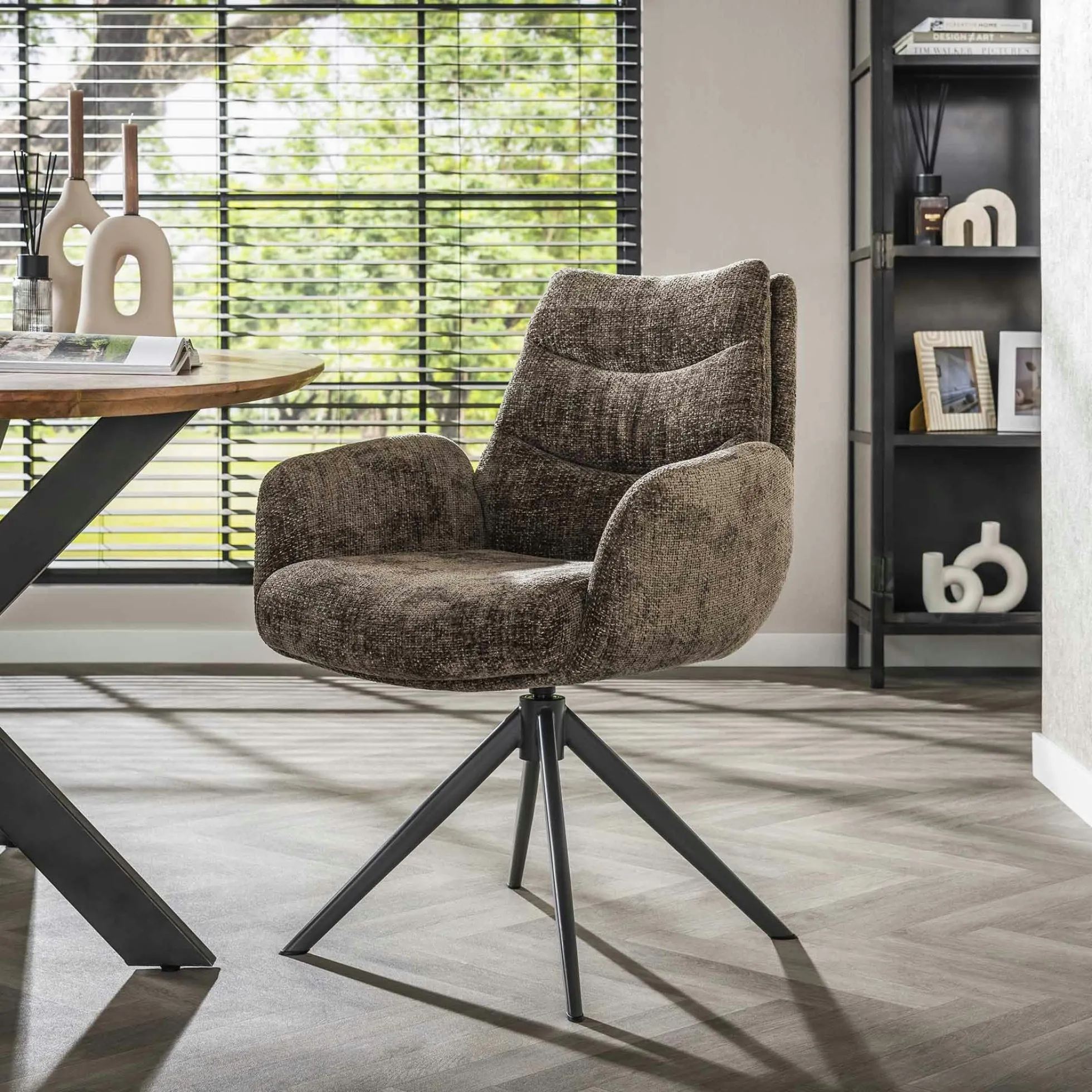 Fauteuil de table pivotant en velours taupe (lot de 2) TAJ