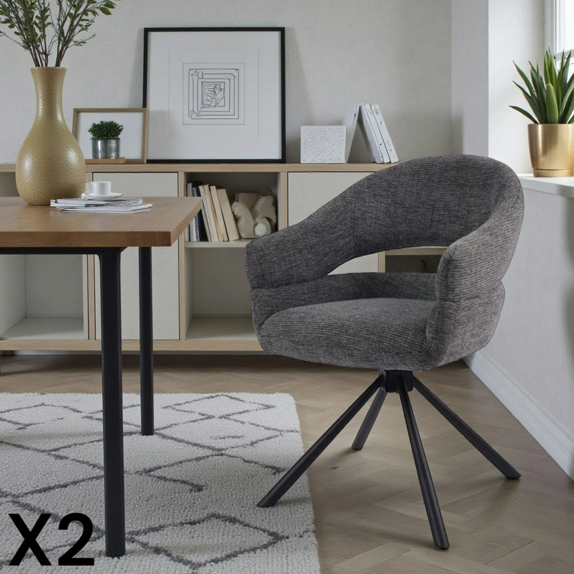 Fauteuil de table pivotant grisà dos ouvert (lot de 2) IENA