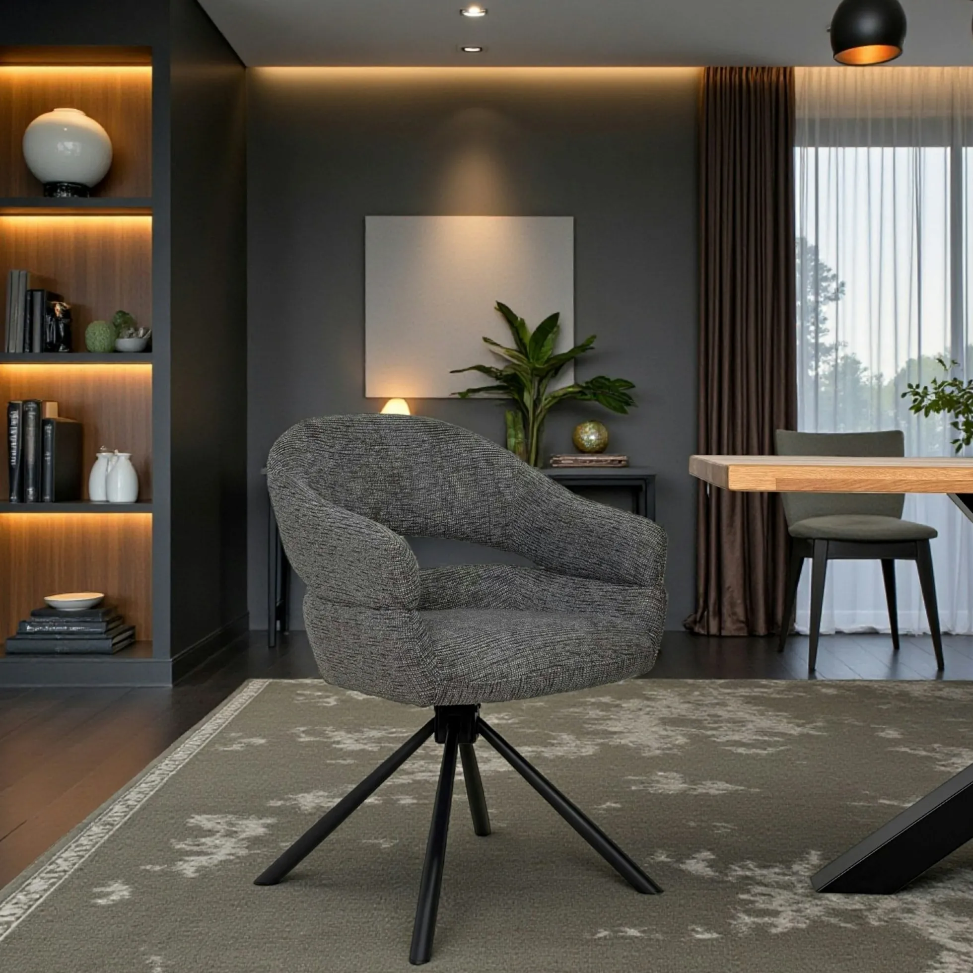 Fauteuil de table pivotant grisà dos ouvert (lot de 2) IENA