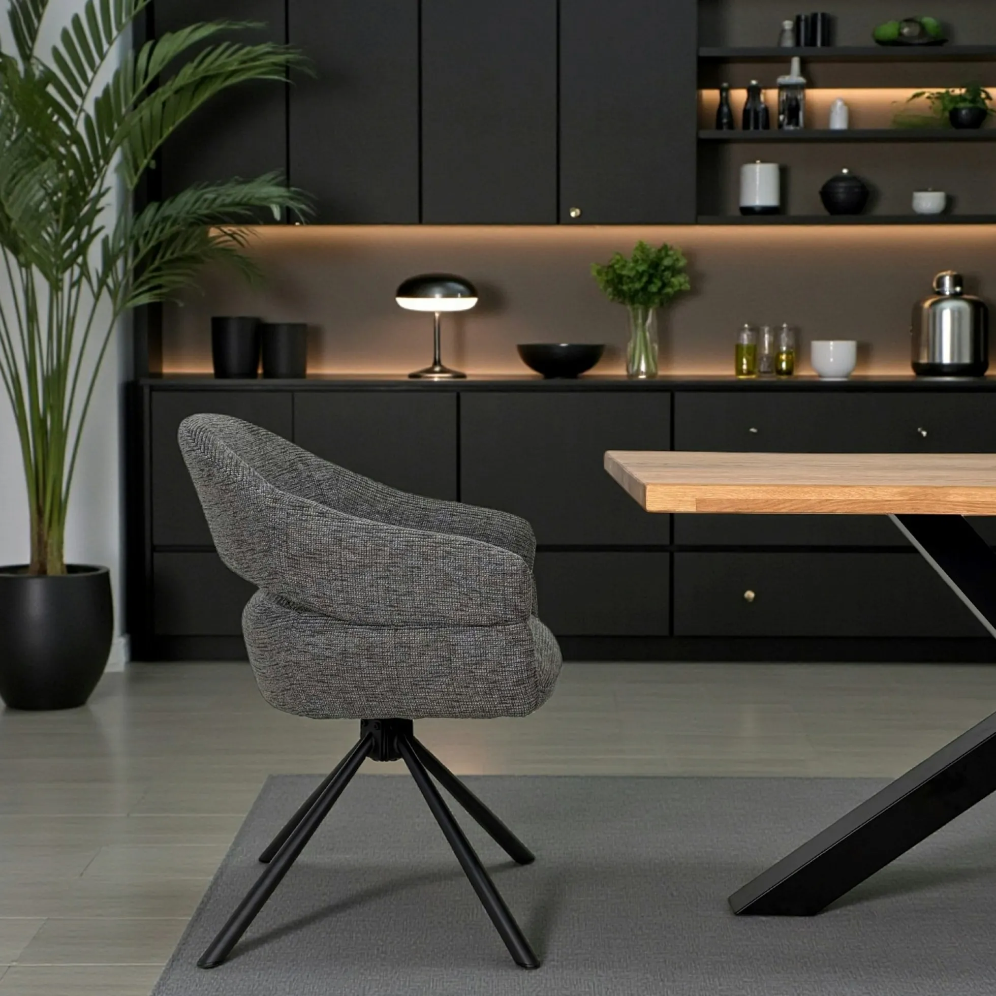 Fauteuil de table pivotant grisà dos ouvert (lot de 2) IENA
