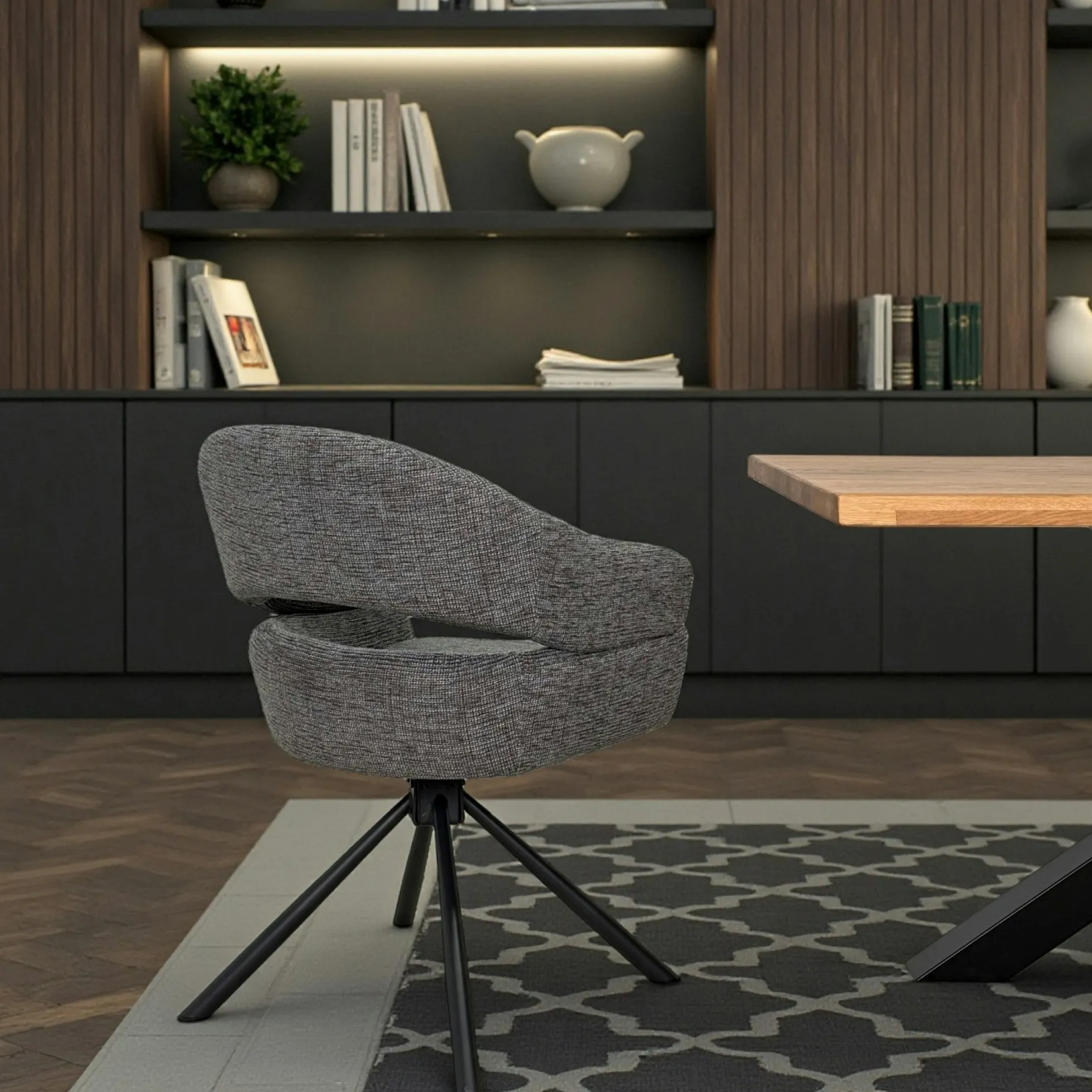 Fauteuil de table pivotant grisà dos ouvert (lot de 2) IENA