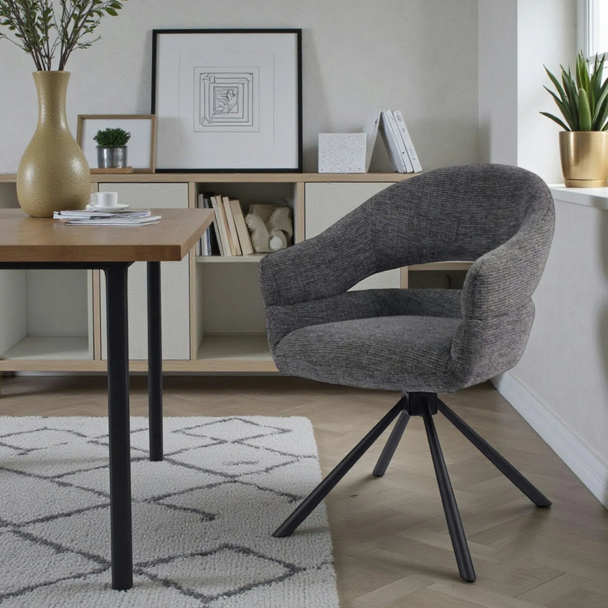 Fauteuil de table pivotant grisà dos ouvert (lot de 2) IENA
