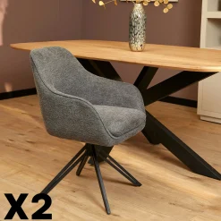 Fauteuil de table pivotant gris foncé à poignée (lot de 2) CORTINA