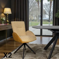 Fauteuil de table pivotant moutarde, bi-matière (lot de 2) AGADE