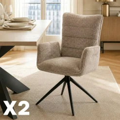 Fauteuil de table pivotant taupe en tissu texturé (x2) RIVANO