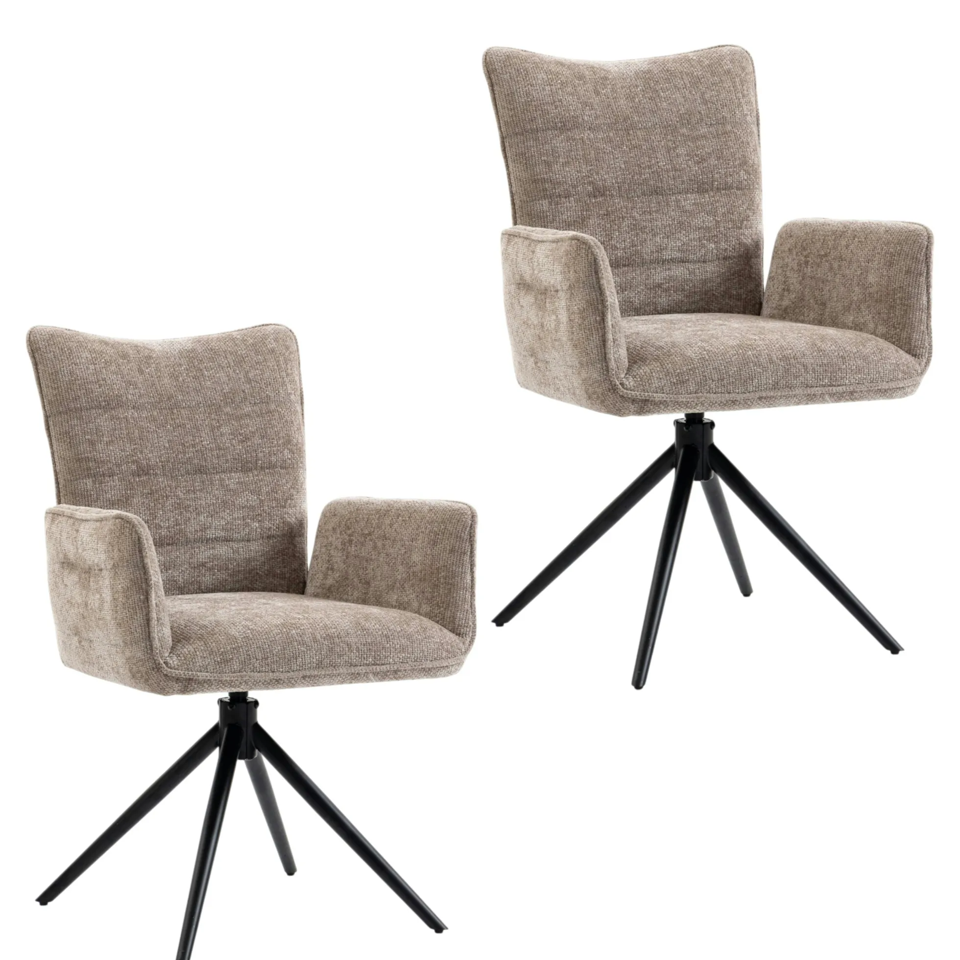 Fauteuil de table pivotant taupe en tissu texturé (x2) RIVANO