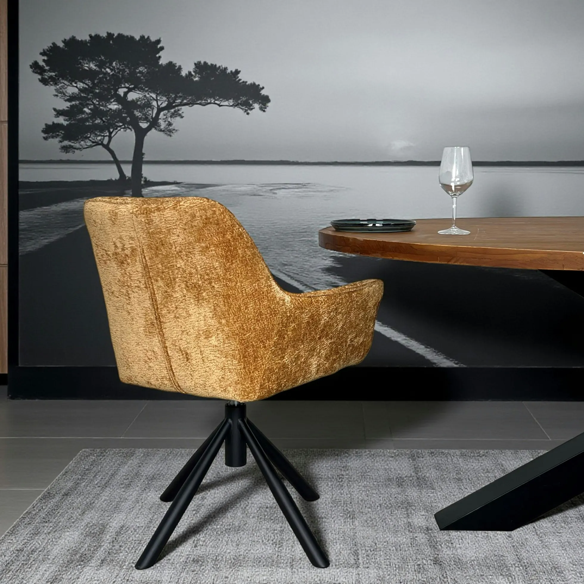 Fauteuil de table pivotant tissu moutarde (lot de 2) IENA