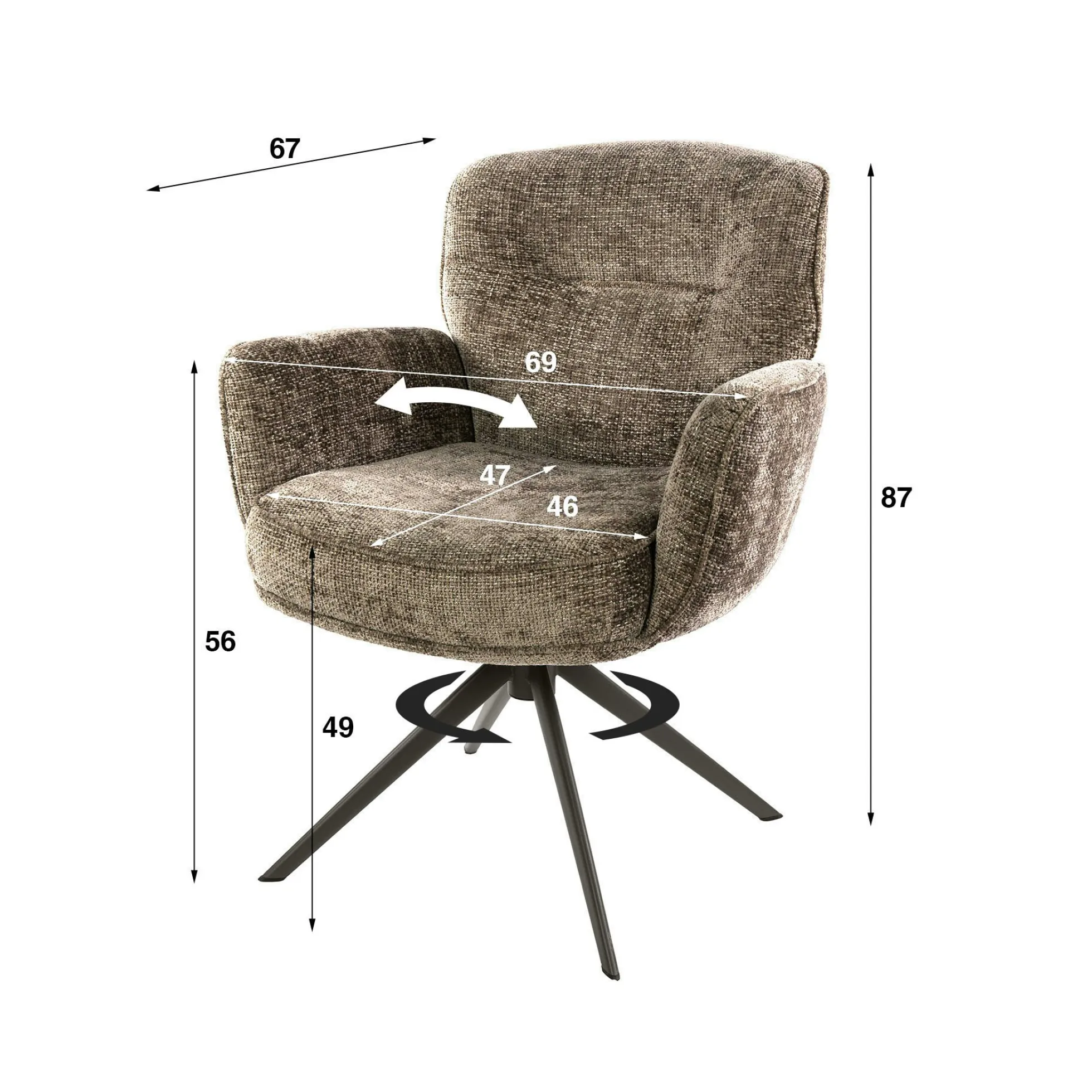 Fauteuil de table pivotant tissu chenille brun chaud (x2) ASCOLI