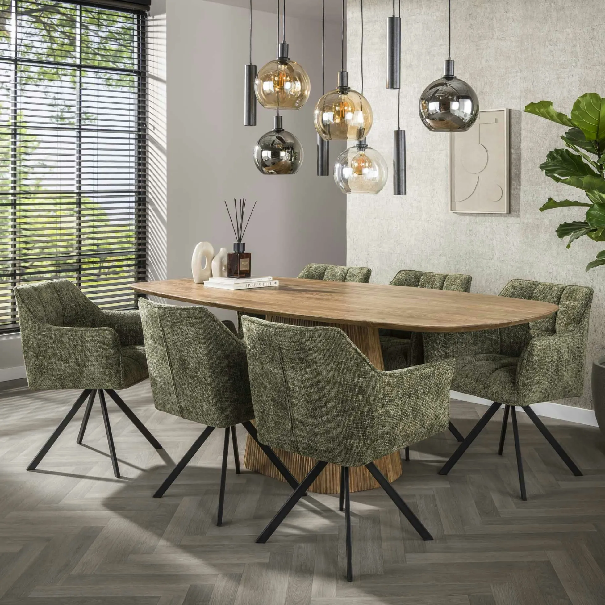 Fauteuil de table pivotant vert chiné (lot de 2) MELBOURNE