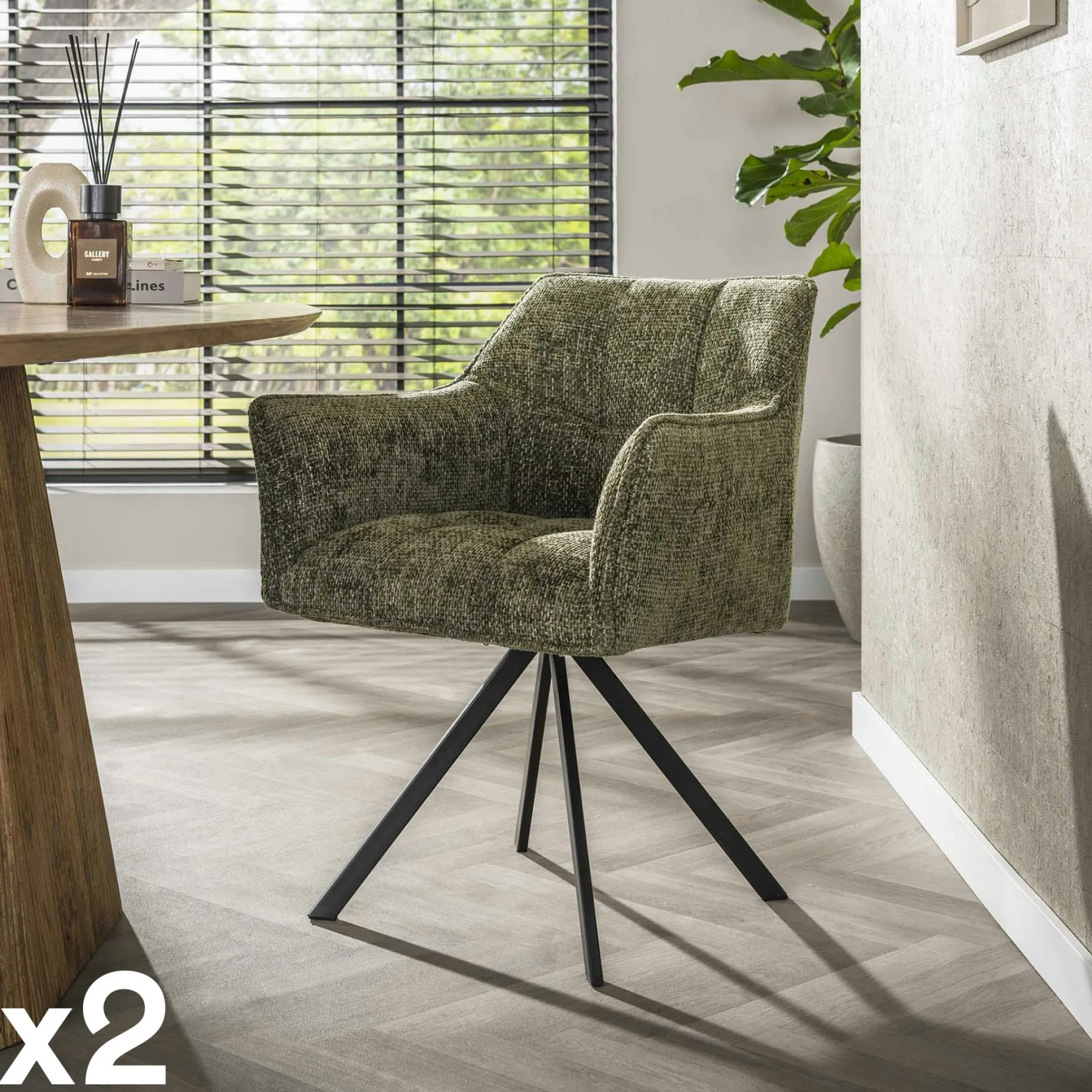Fauteuil de table pivotant vert chiné (lot de 2) MELBOURNE