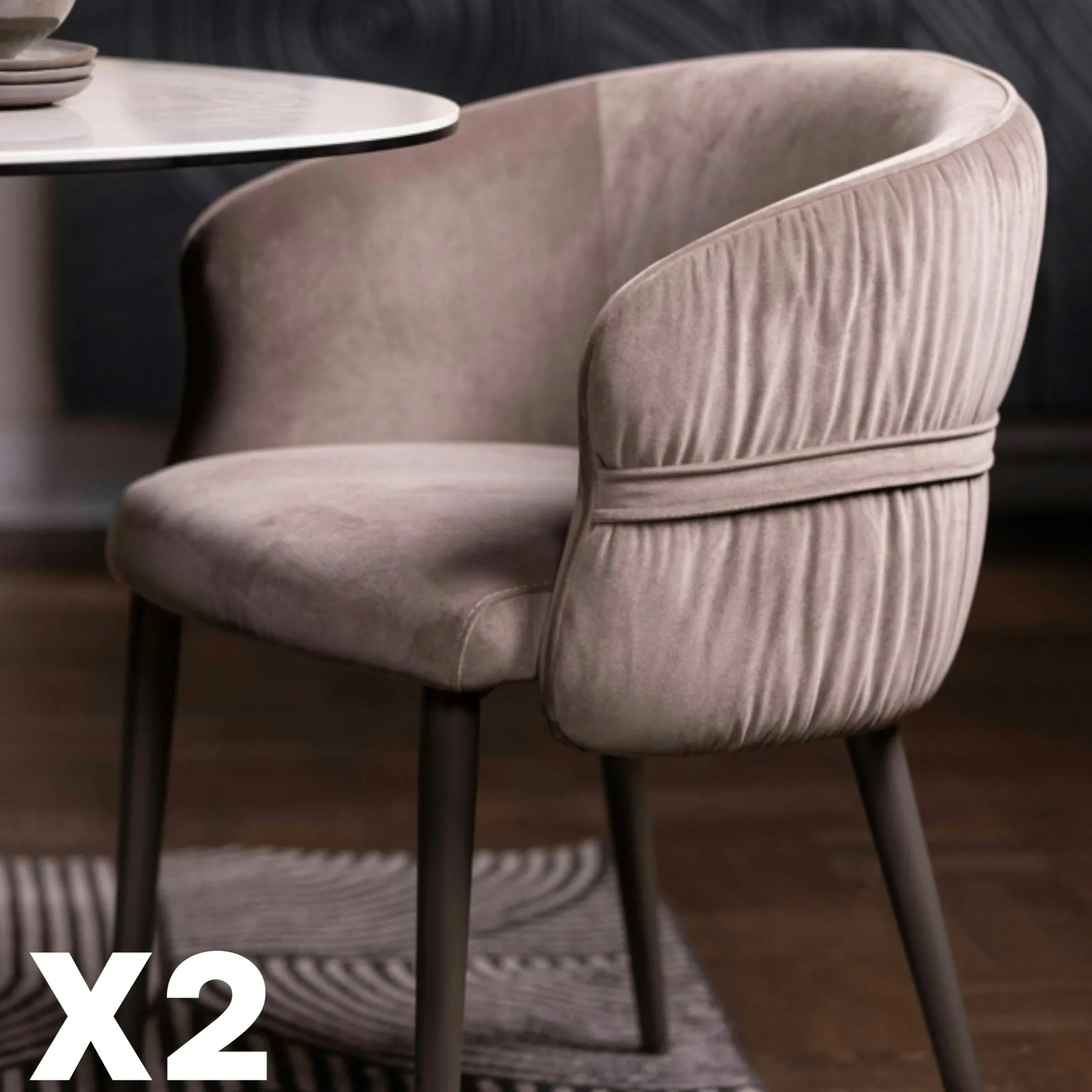 Fauteuil de table taupe dos rond avec galon (lot de 2) TREVI