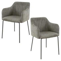 Fauteuil de table taupe en tissu à larges côtes (lot de 2) NOVA