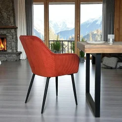 Fauteuil de table tissu cotelé terracotta (lot de 2) MALMOE