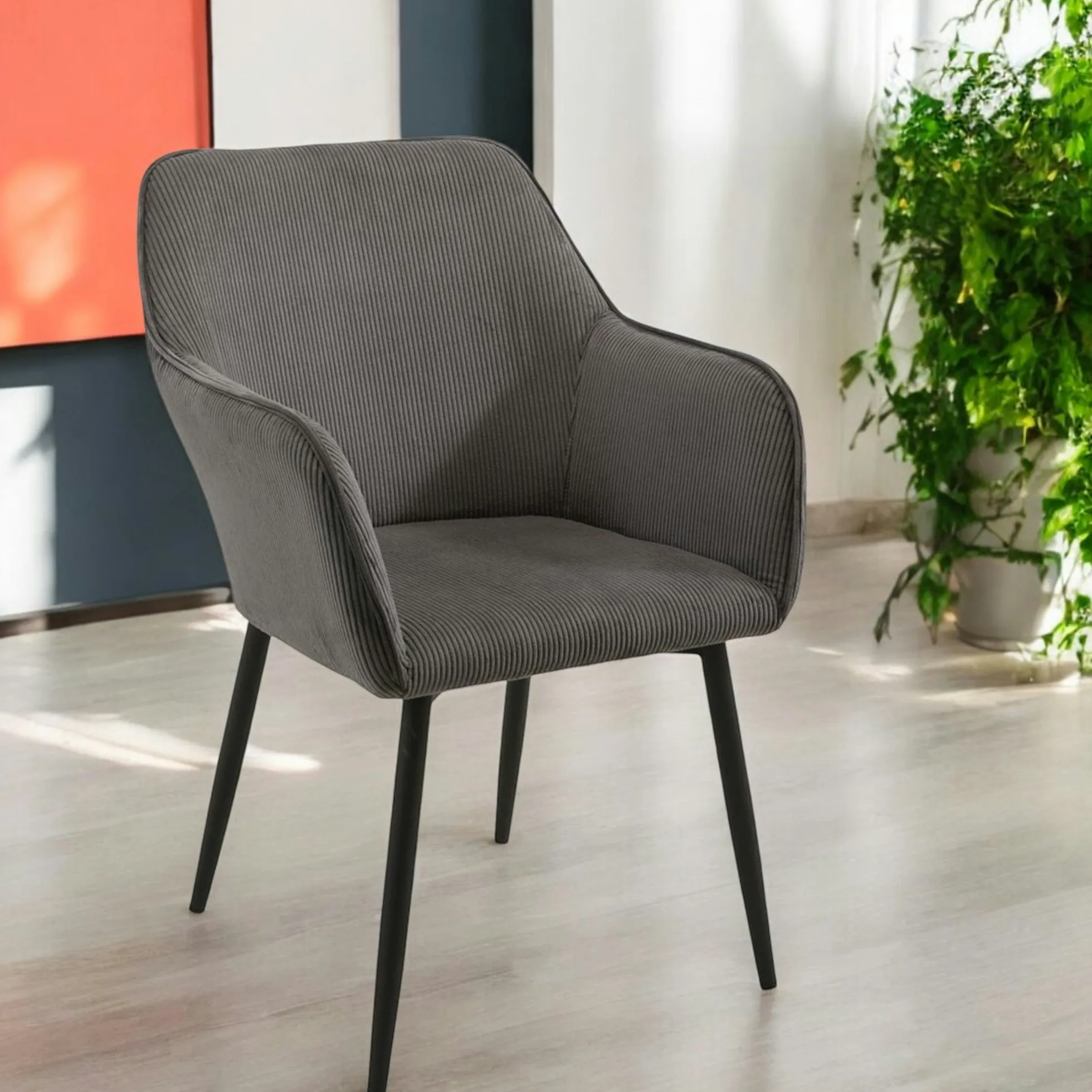 Fauteuil de table tissu cotelé gris (lot de 2) MALMOE