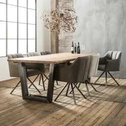 Fauteuil de table tissu jeans gris pied étoile LUCKNOW