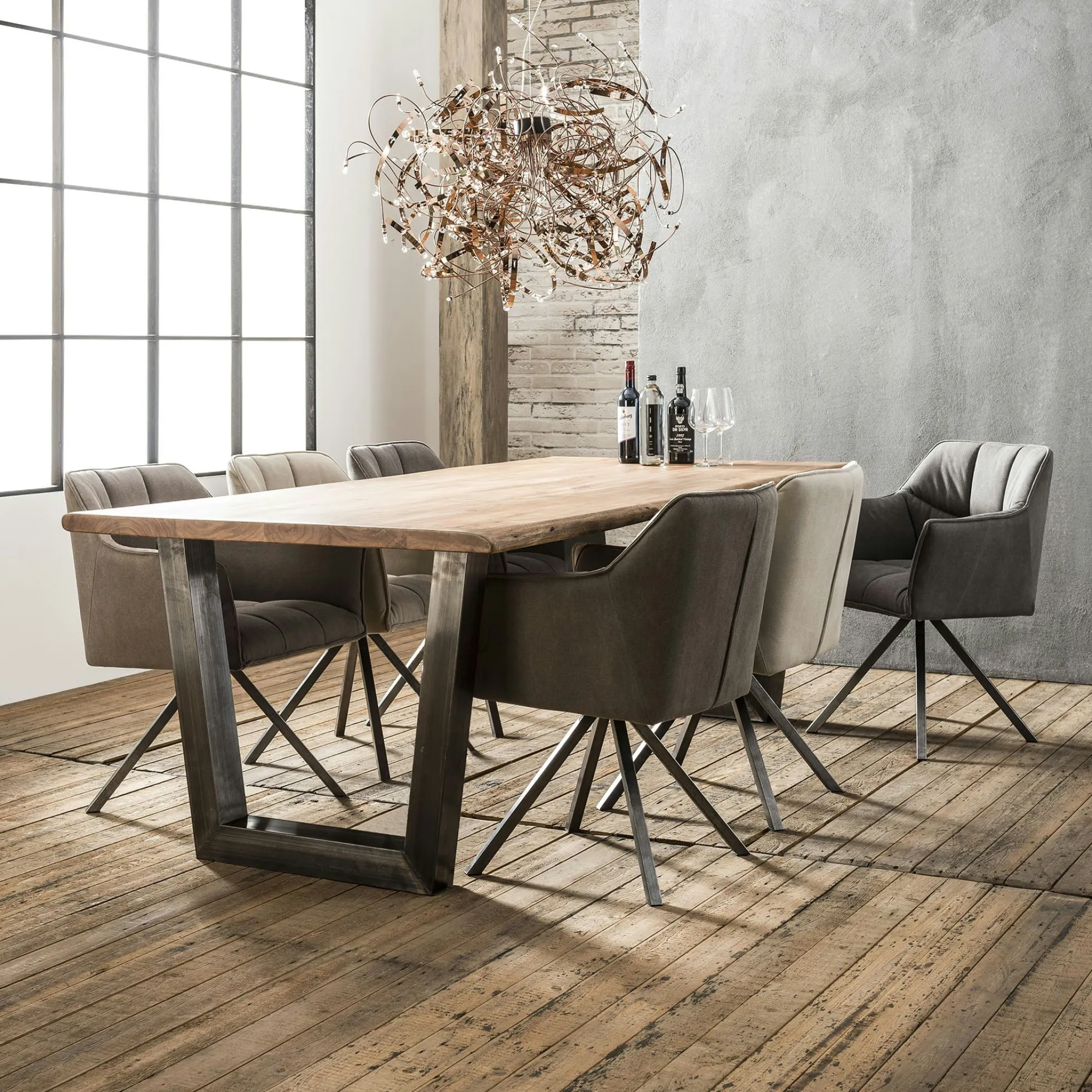 Fauteuil de table tissu jeans gris pied étoile LUCKNOW