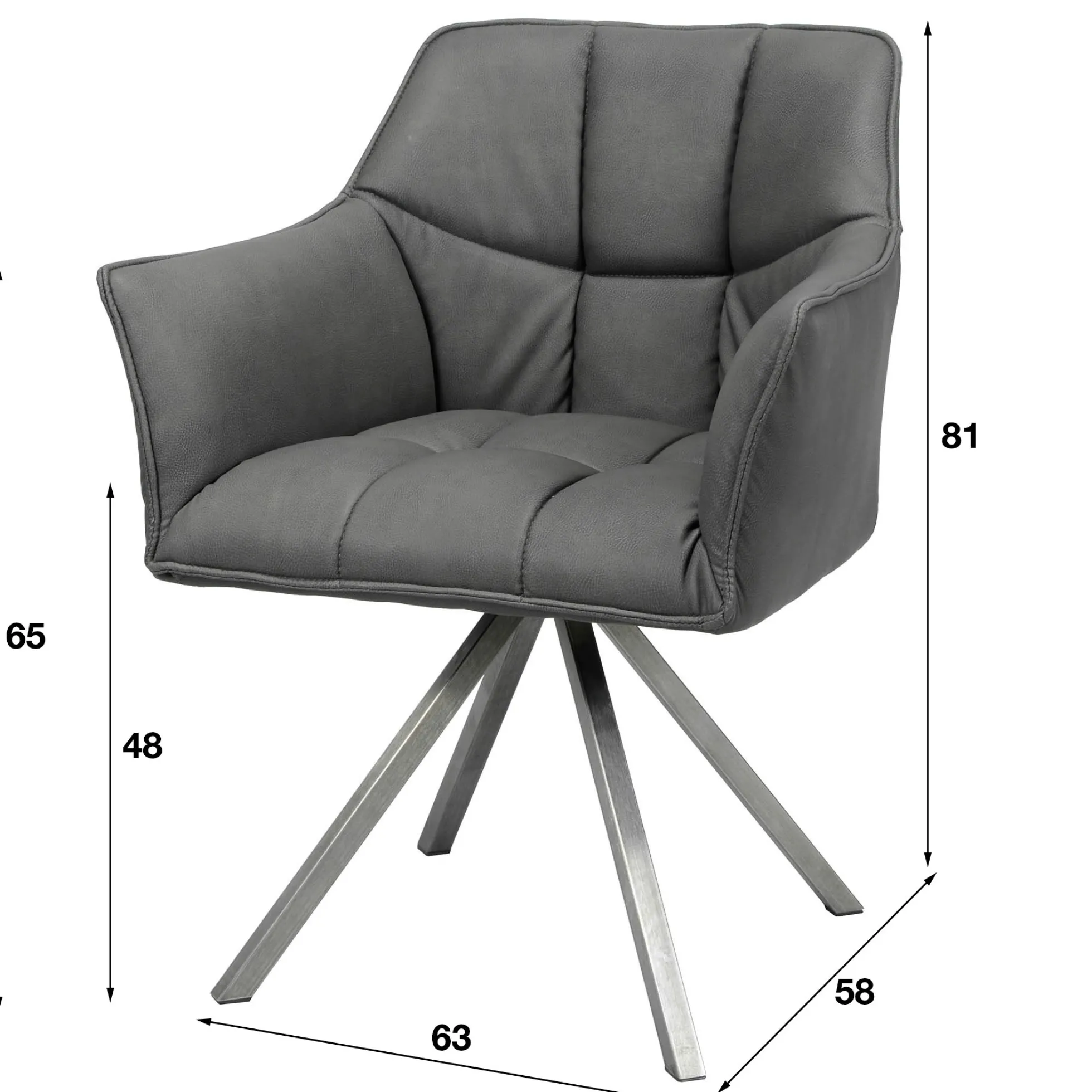 Fauteuil de table tissu jeans gris pied étoile LUCKNOW
