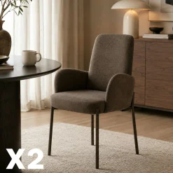 Fauteuil de table tissu marron pieds bronze (x2) AUREN