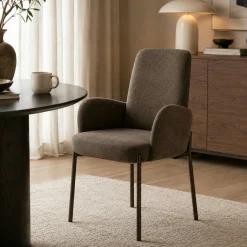 Fauteuil de table tissu marron pieds bronze (x2) AUREN