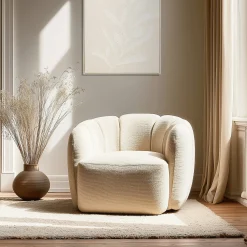 Fauteuil dossier arrondi en tissu beige CASTILLE