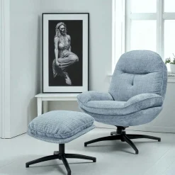 Fauteuil détente bleu acier pivotant avec repose-pieds IENA