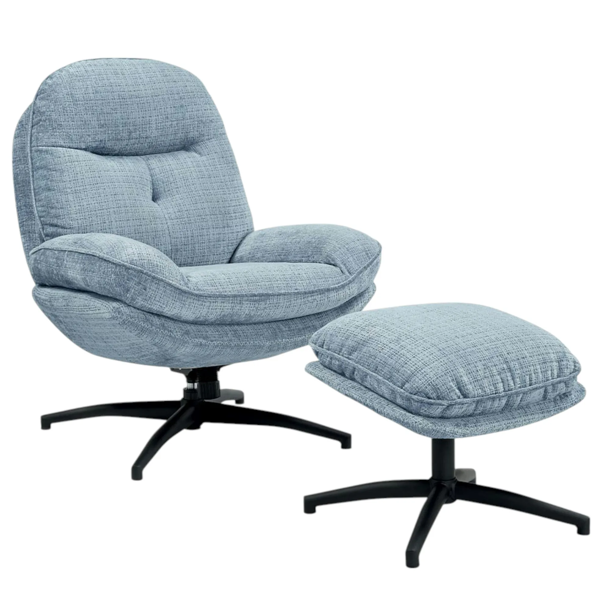 Fauteuil détente bleu acier pivotant avec repose-pieds IENA