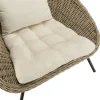Fauteuil détente en kubu et rotin 2 coussins blancs MANY