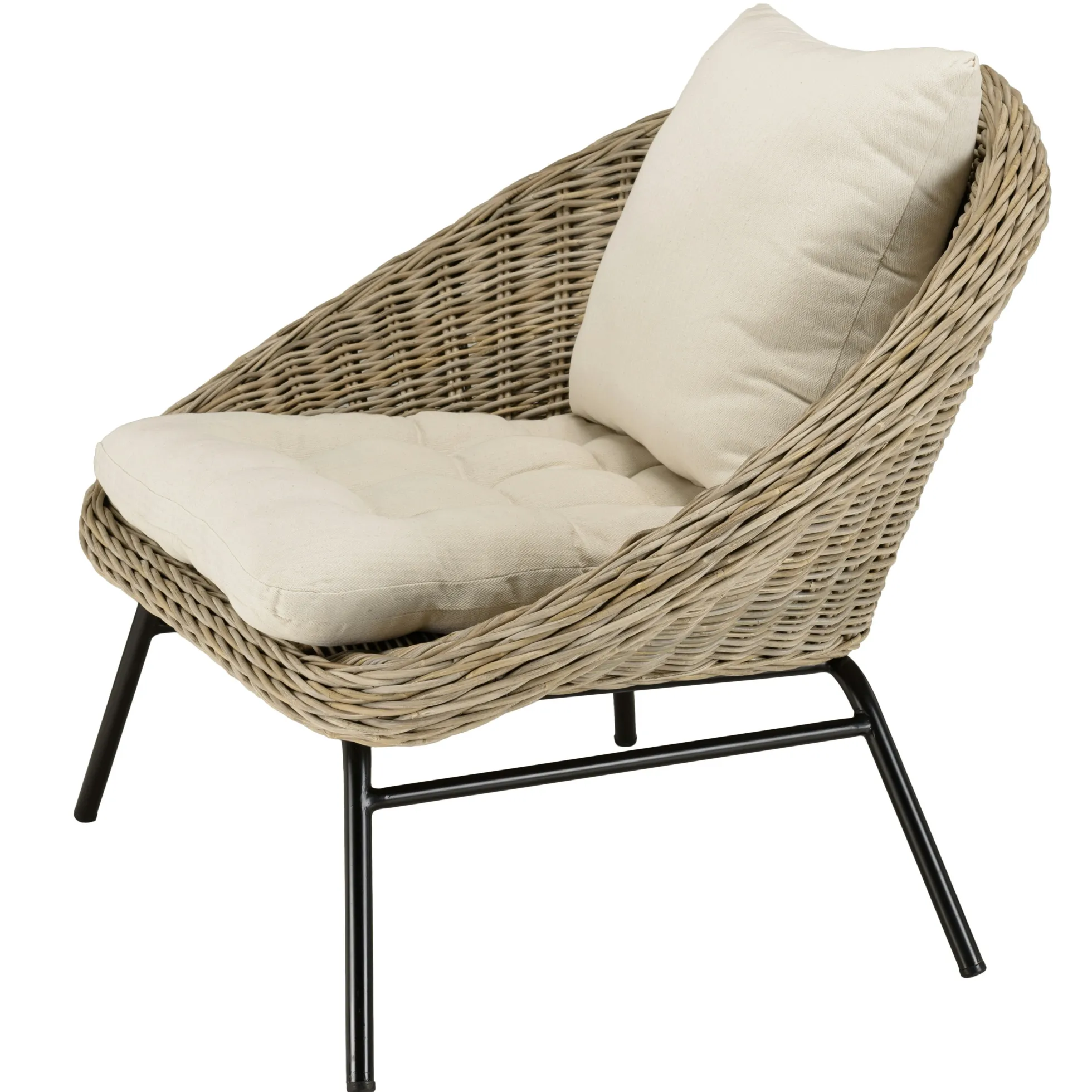 Fauteuil détente en kubu et rotin 2 coussins blancs MANY