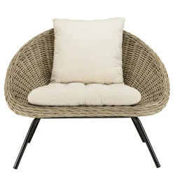 Fauteuil détente en kubu et rotin 2 coussins blancs MANY