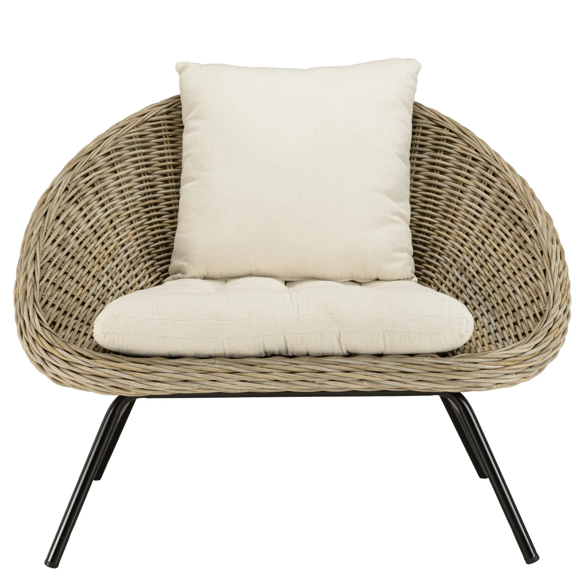 Fauteuil détente en kubu et rotin 2 coussins blancs MANY