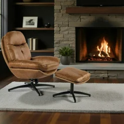 Fauteuil détente havane pivotant et repose-pieds IENA