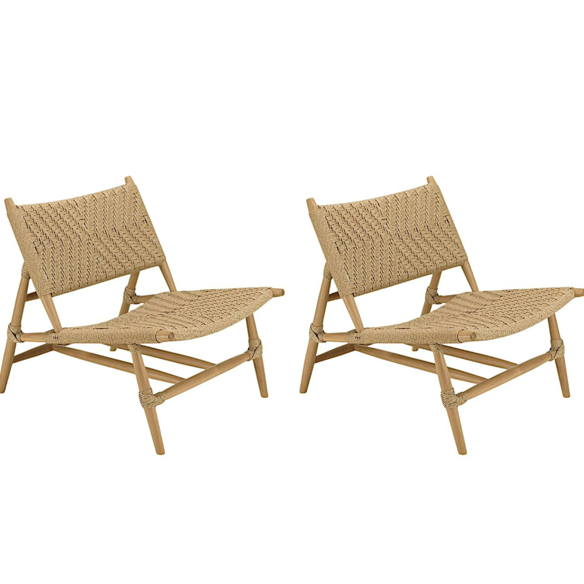 Fauteuil détente motifs tressés et teck (lot de 2) SUMMER