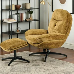 Fauteuil détente moutarde pivotant avec repose-pieds IENA