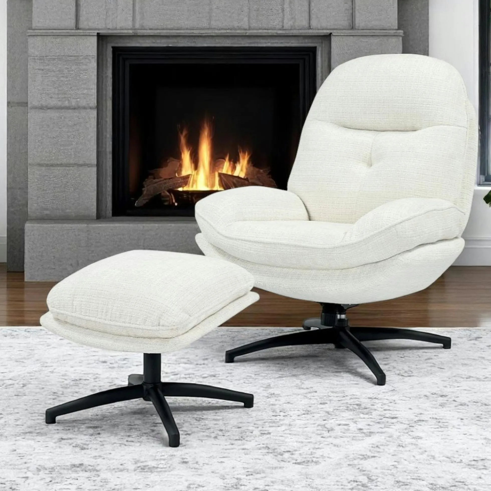 Fauteuil détente pivotant blanc avec repose pieds IENA