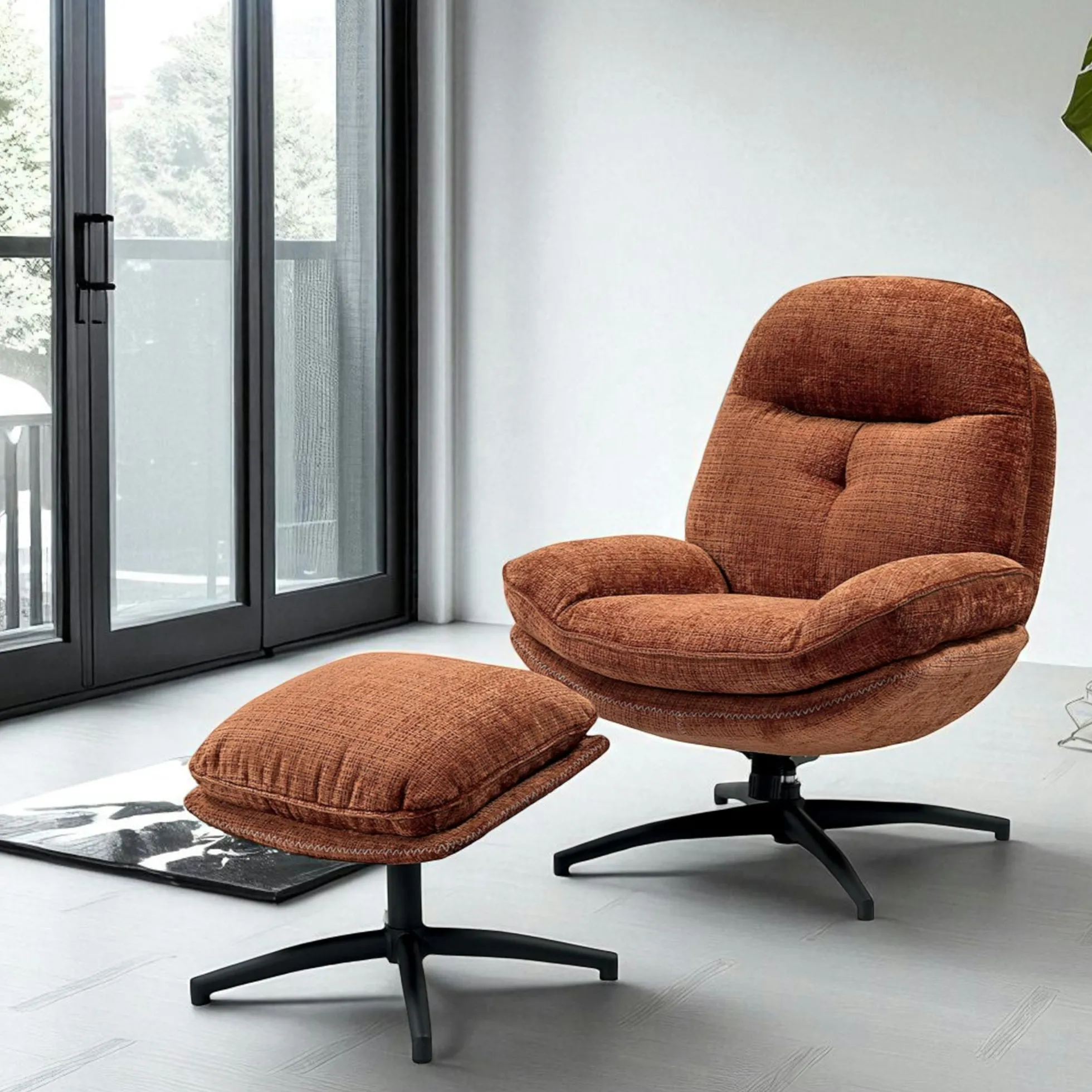 Fauteuil détente rouille pivotant avec repose-pieds IENA