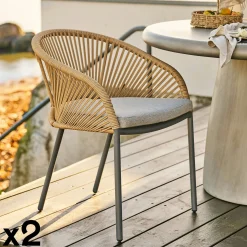Fauteuil en aluminium beige avec coussin (lot de 2) KUTA