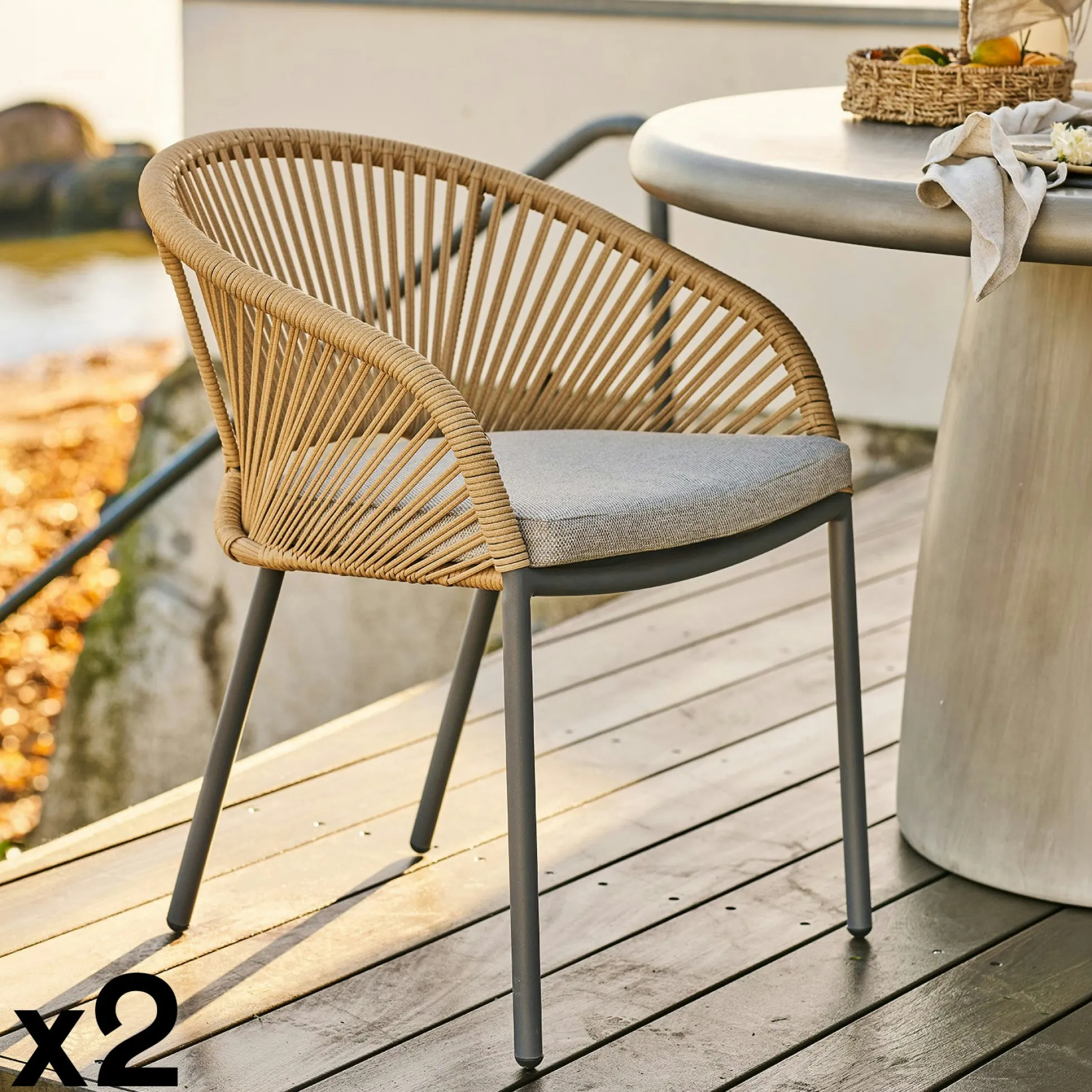 Fauteuil en aluminium beige avec coussin (lot de 2) KUTA