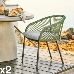 Fauteuil en aluminium vert avec coussin (lot de 2) KUTA