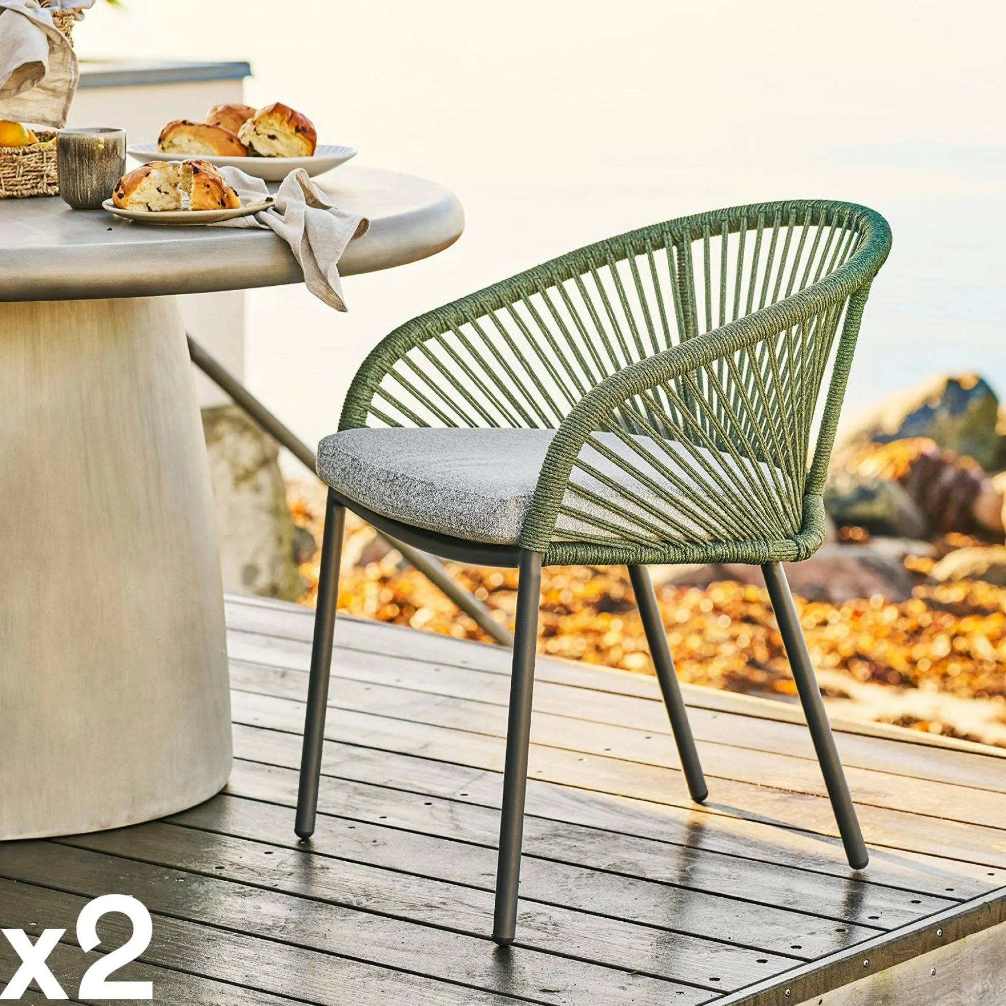 Fauteuil en aluminium vert avec coussin (lot de 2) KUTA