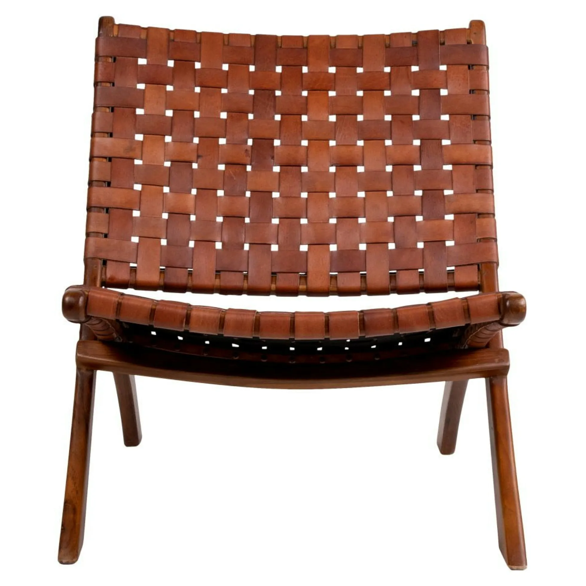 Fauteuil en cuir marron et bois de teck MENDOZA
