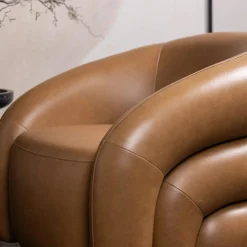 Fauteuil en cuir marron pivotant BRADFORD