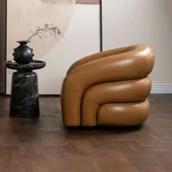 Fauteuil en cuir marron pivotant BRADFORD