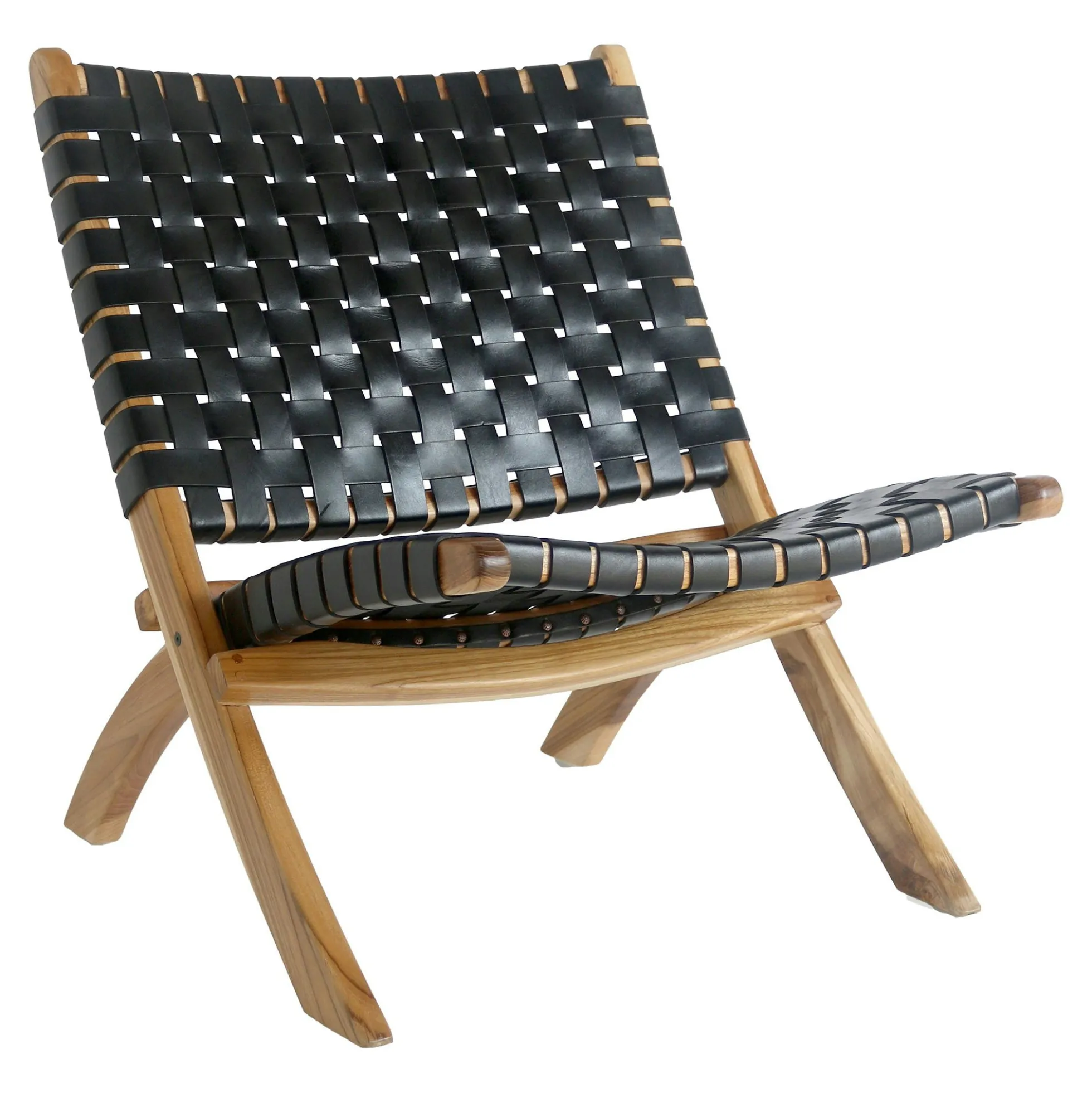 Fauteuil en cuir noir et bois de teck MENDOZA