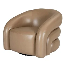 Fauteuil en cuir taupe pivotant BRADFORD