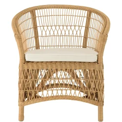 Fauteuil en rotin chic avec coussin blanc MANY