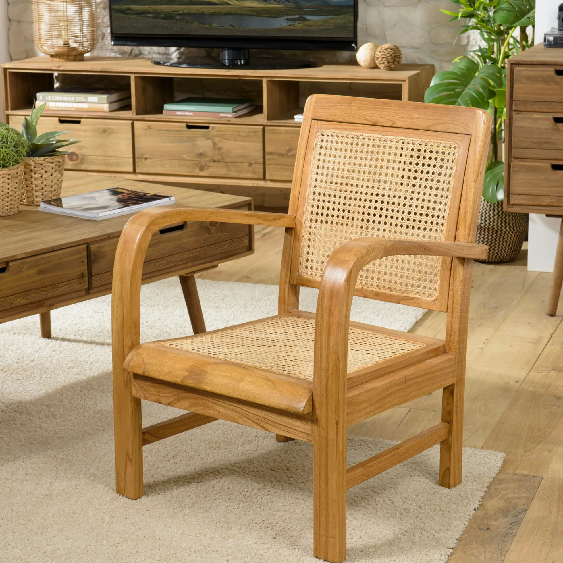 Fauteuil en rotin et bois DIKA