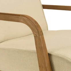 Fauteuil en tissu beige et bois de teck recyclé SWING