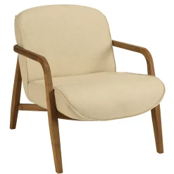 Fauteuil en tissu beige et bois de teck recyclé SWING