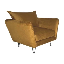 Fauteuil en velours ocre EPIKA